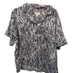 Cabernet Petites Blouse Womens XL Black White Zebra Animal Print Vintage Chic